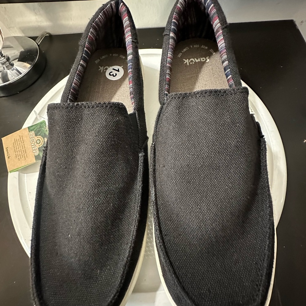🆕Sanuk Sideline 2 Hemp Black Slip On Canvas Shoes - Picture 3 of 12